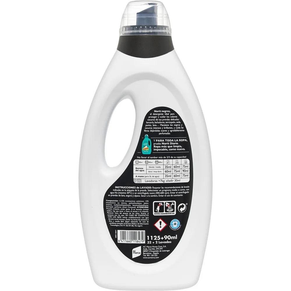 🖤 Norit Delicado Negro – Detergente Líquido para Ropa Oscura | Mantiene el Negro Intenso | Pack 3 Unidades
